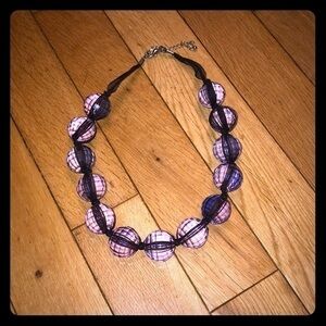 Purple Large Beaded Necklace with Ribbon D…
